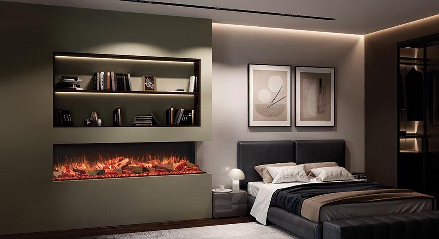 Cosy bedroom featuring the Onyx Avanti 190RW electric fire