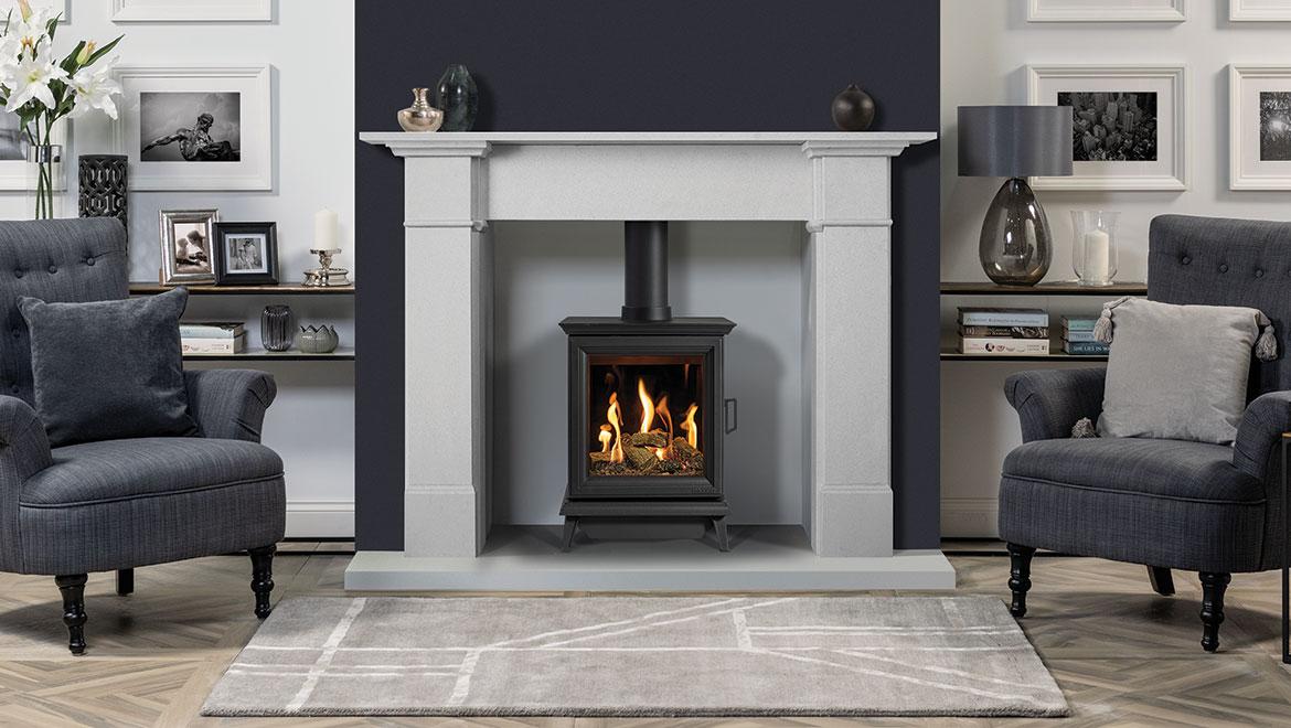 Gazco Sheraton 5 gas stove, shown with Claremont White Stone mantel Could You Save Energy With Zonal Heating? [2024 Update]