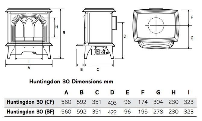 Huntingdon 30 Gas Stoves Dimensions