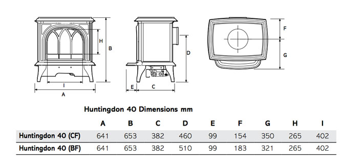 Huntingdon 40 Gas Stoves Dimensions