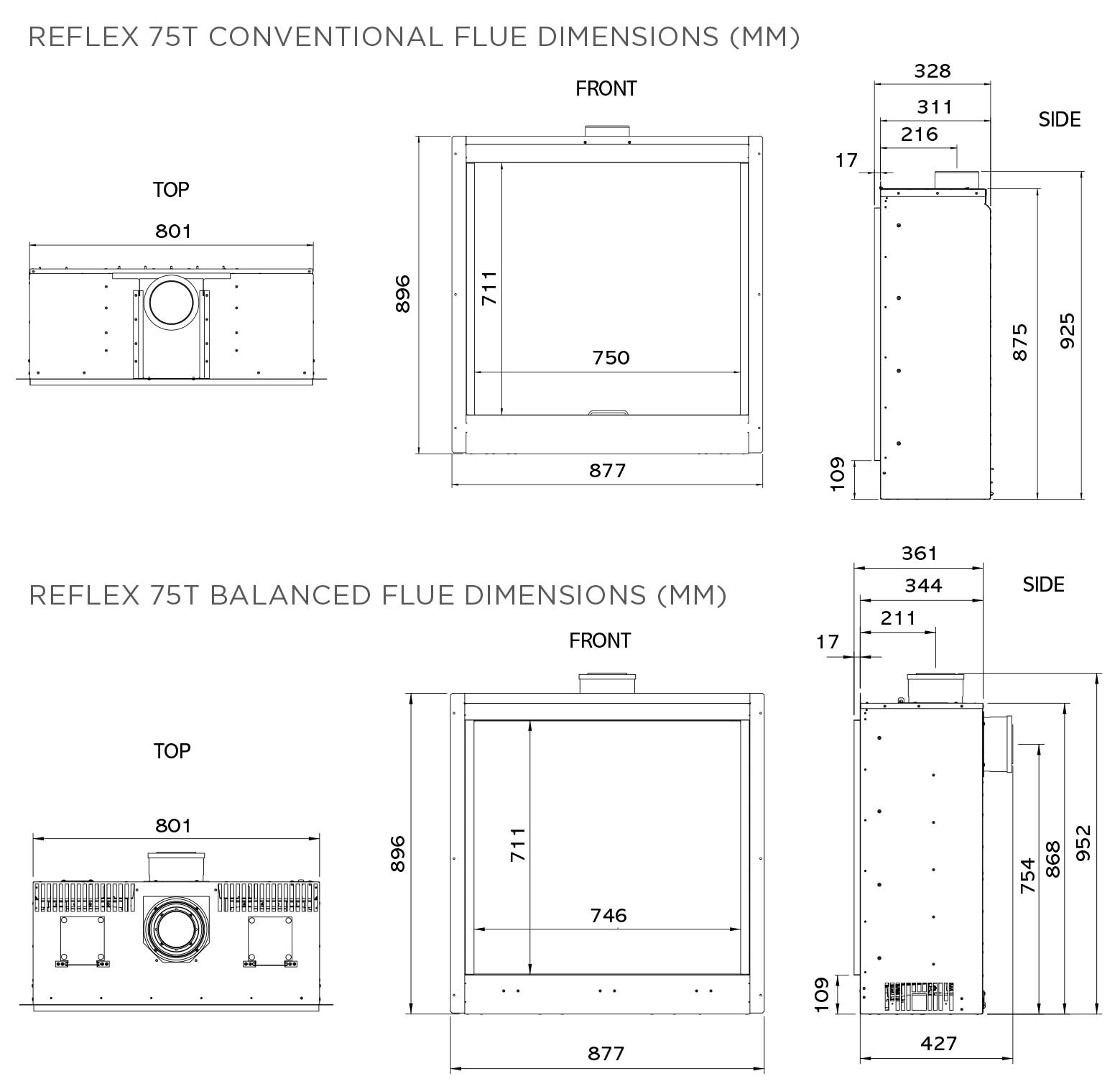 Reflex 75T Icon XS Dimensions