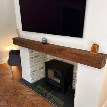 Brazilian slate hearth fitted with Stovax Stockton 8 single door woodburner only - fitted with rear exit flue.