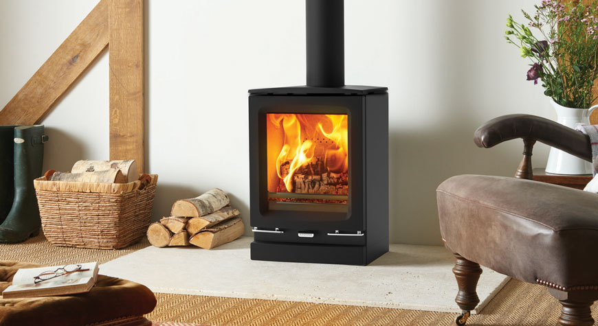 Stovax's Vogue Small wood burning with Optional Plinth